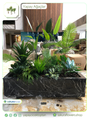 siyah mermer dokulu lüks bitki havuzu