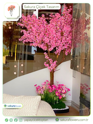 yapay sakura (kiraz Çiçeği) köşe ve tavan dekorasyonu – canlı pembe